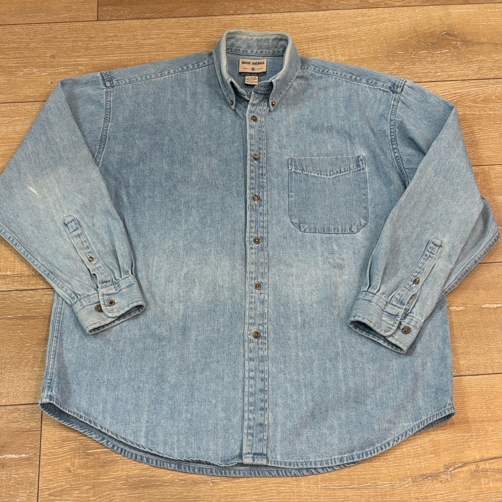 Vintage High Sierra Denim Shirt Large 90s Light Wash Cotton Rugged Western